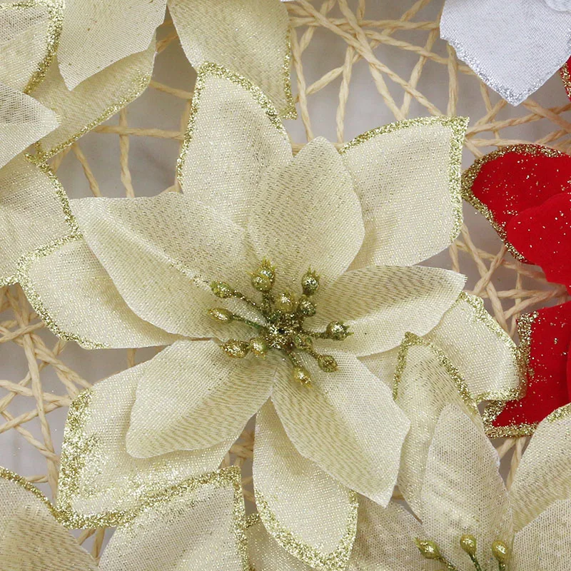 (10 шт./упак.) 13 см Рождественский имитация цветка блестящая ткань искусственная