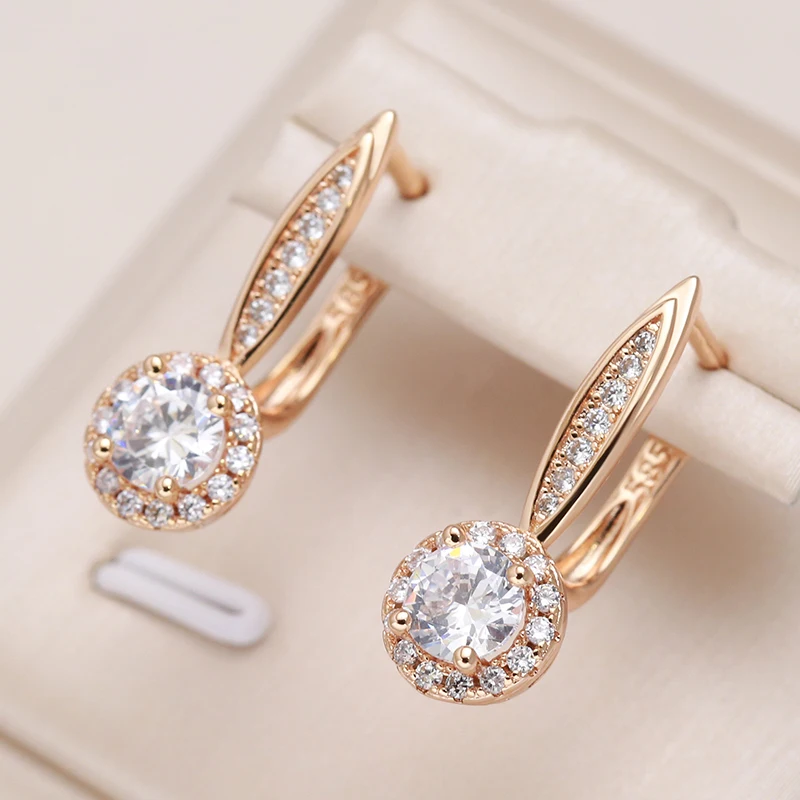 

Kinel Luxury 585 Rose Gold Drop Earrings for Women Micro-wax Inlay Natural Zircon Round Earrings Wedding Fine Daily Jewelry