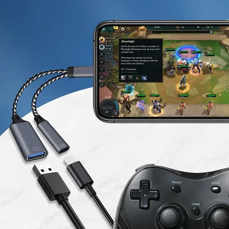 USB-кабель два в одном OTG с адаптером для зарядки PD Адаптер типа C к USB A двумя портами