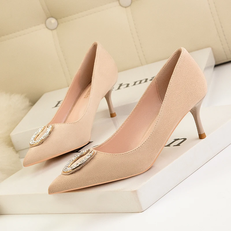 2023 Hot Sell Classic Women Shoes Pointed Toe Pumps Flock Leather Dress High Heels Boat Party Wedding Zapatos Mujer Red Wedding