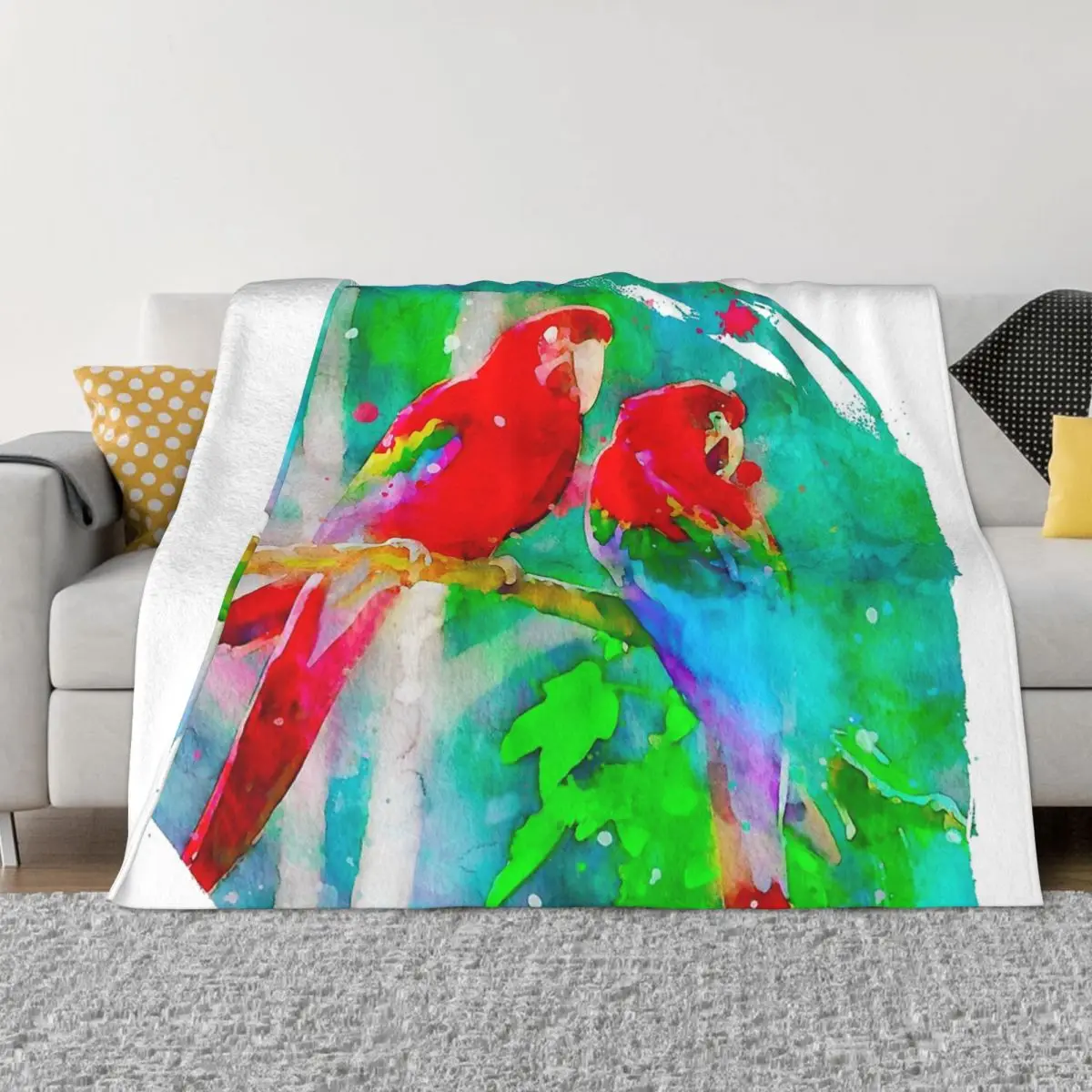 

Parrot Cute and Cool Blanket Flannel Watercolor Cozy Soft FLeece Bedspread