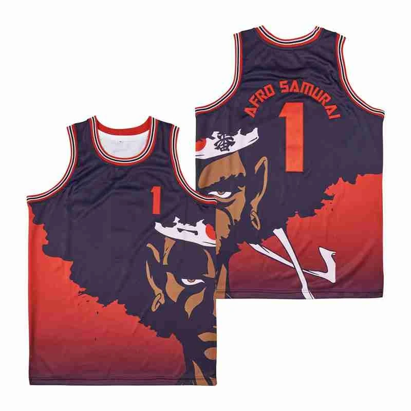 

BG basketball jersey 1# AFRO SAMURAI Jerseys Embroidery sewing Outdoor sportswear Hip-hop summer red 2022