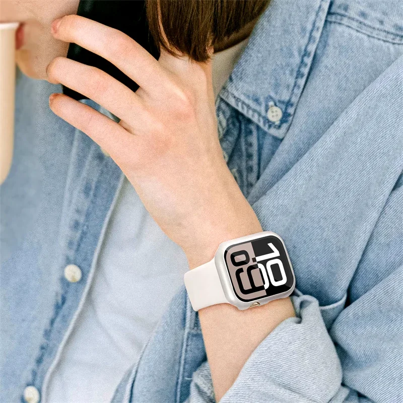 Закаленное стекло + чехол для Apple Watch 10 42 мм 46 матовый жесткий бампер ПК защитный