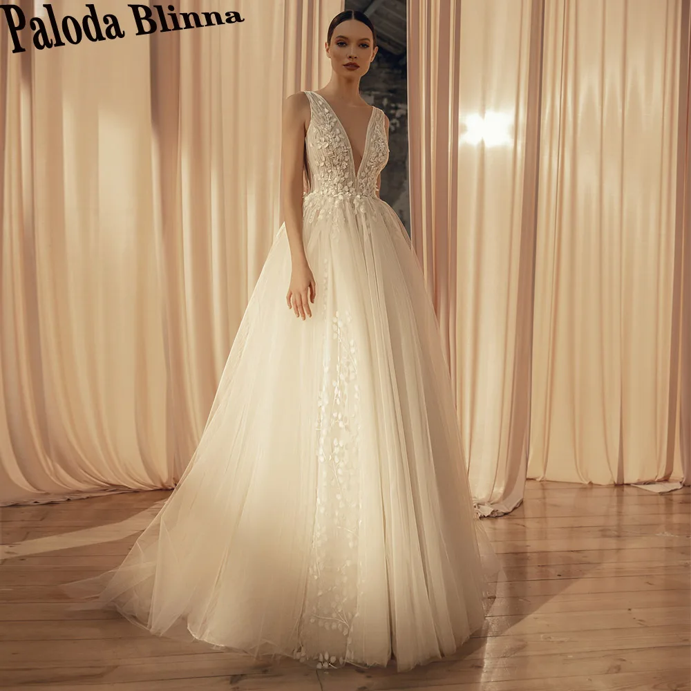 

Paloda Generous Pleat A-LINE Wedding Dresses For Women Tank V-Neck Sleeveless Court Train Backless Vestidos De Novia Brautmode