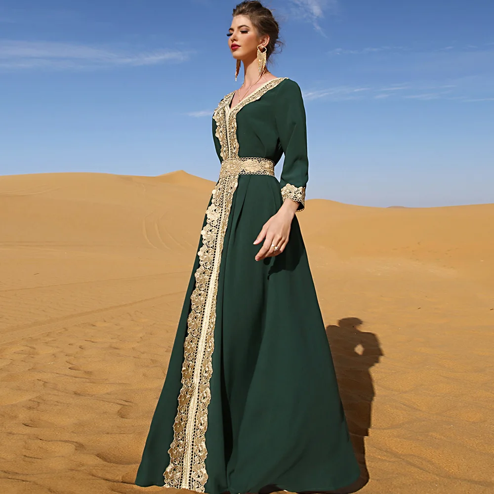 Женское длинное платье с вышивкой, этническое винтажное платье макси в мусульманском стиле