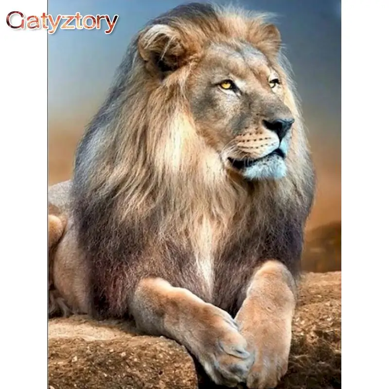 

GATYZTORY diy frame Picture Lion Animal Diy Painting By Numbers Modern Wall Art Picture Handpainted Home Decor Artworks 40x50cm