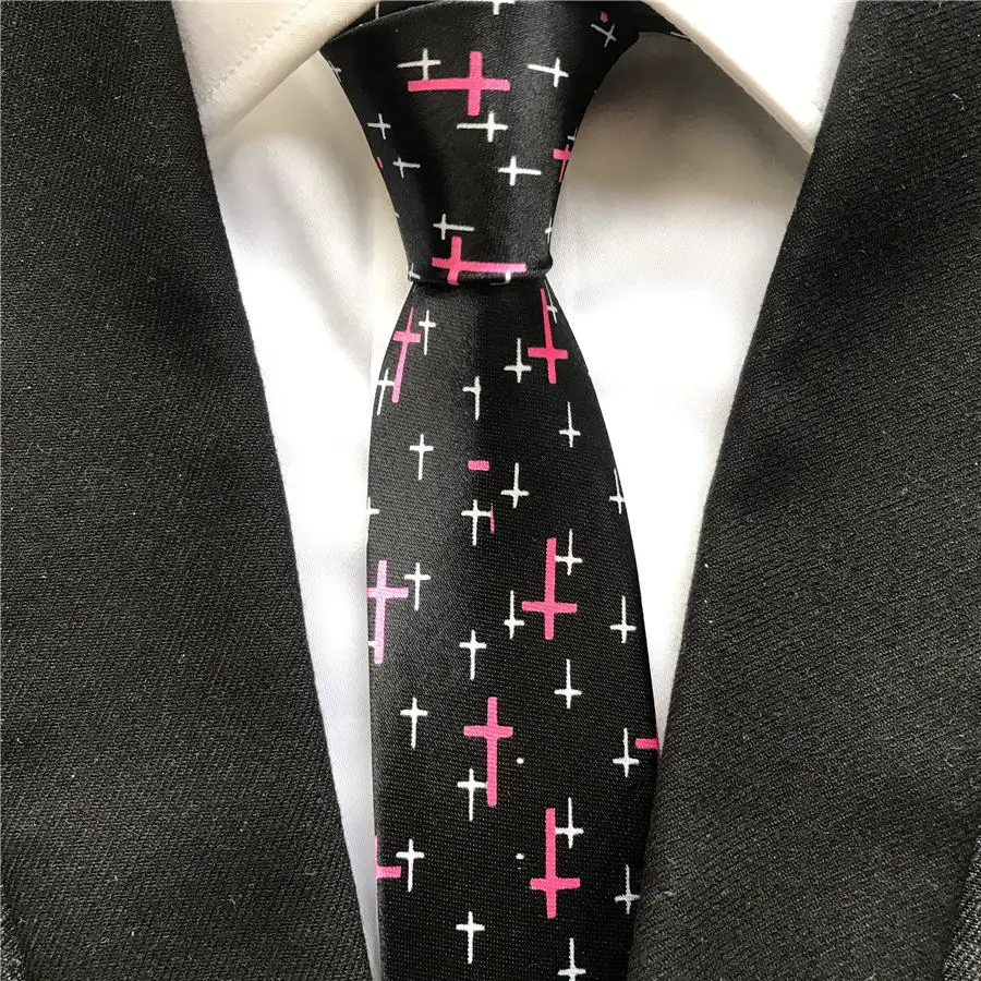 

Галстуки 5 см, черные с розовыми и белыми крестиками, галстуки для церкви God Bless