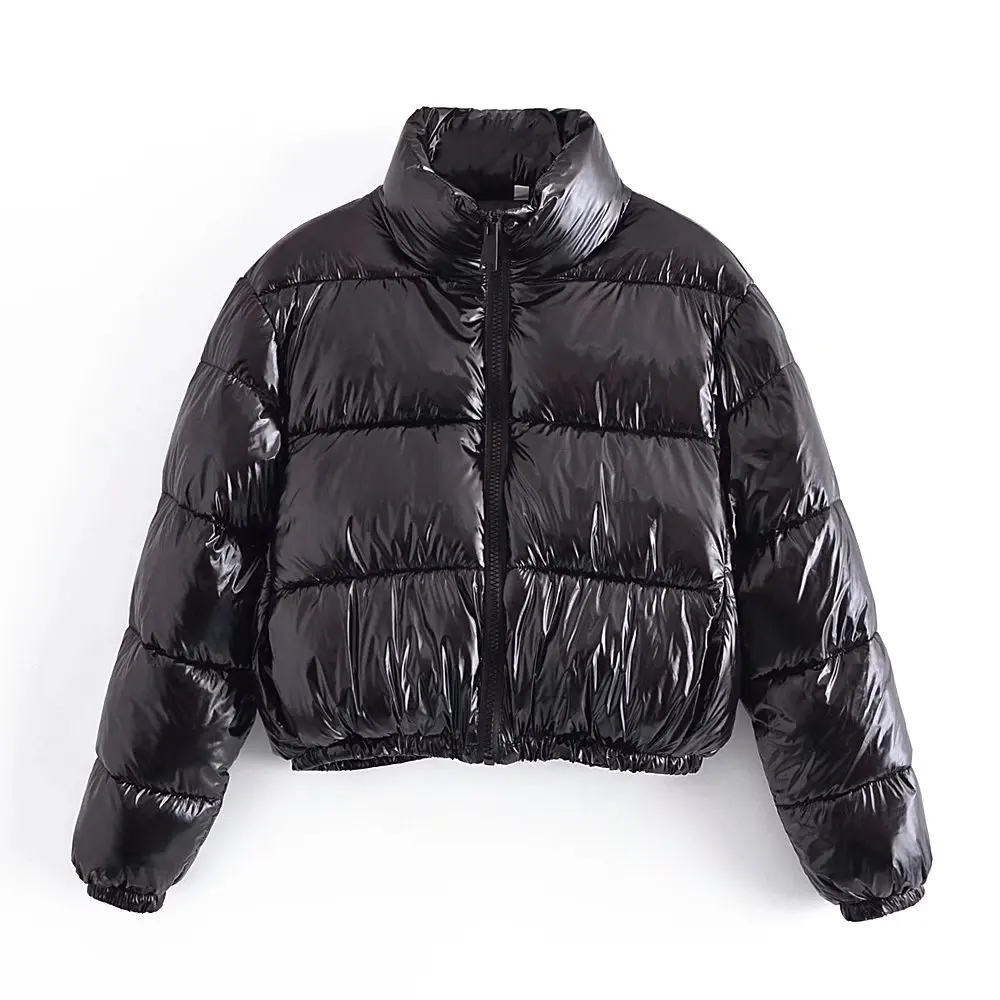 2022 Autumn and Winter New Women's Cotton-Padded Clothes Bright Color Metal Short Women's Cotton-Padded Jacket Women Hip Pop