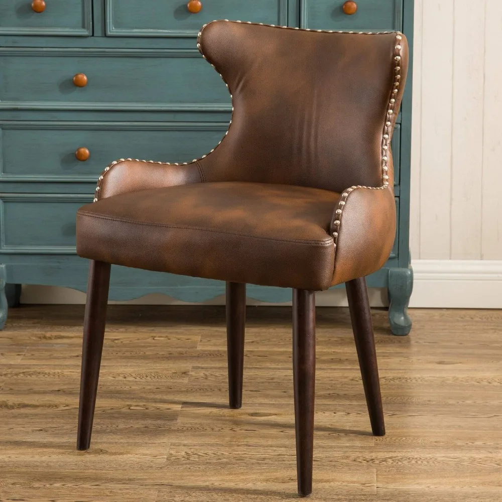 

Furniture Viking Tufted Button Back barrel chair with Nailhead, Brown, Single
