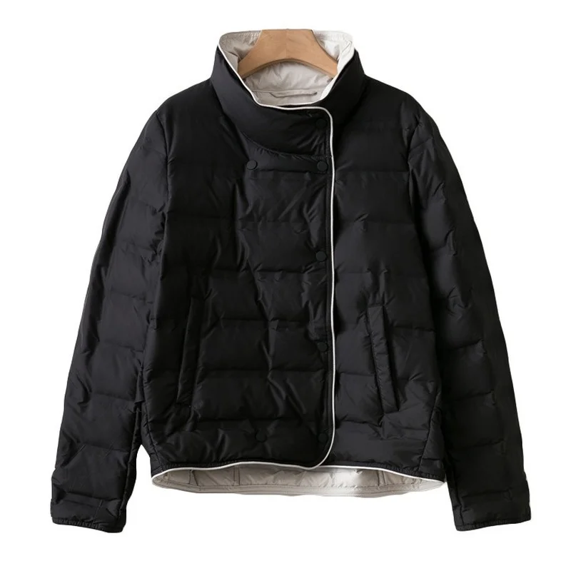 Lightweight Down Jacket Women Autumn Winter New Stand Collar Short White Duck Down Color Matching Coat