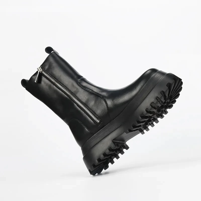 Женские ботинки из искусственной кожи с круглым носком на молнии сбоку | Обувь