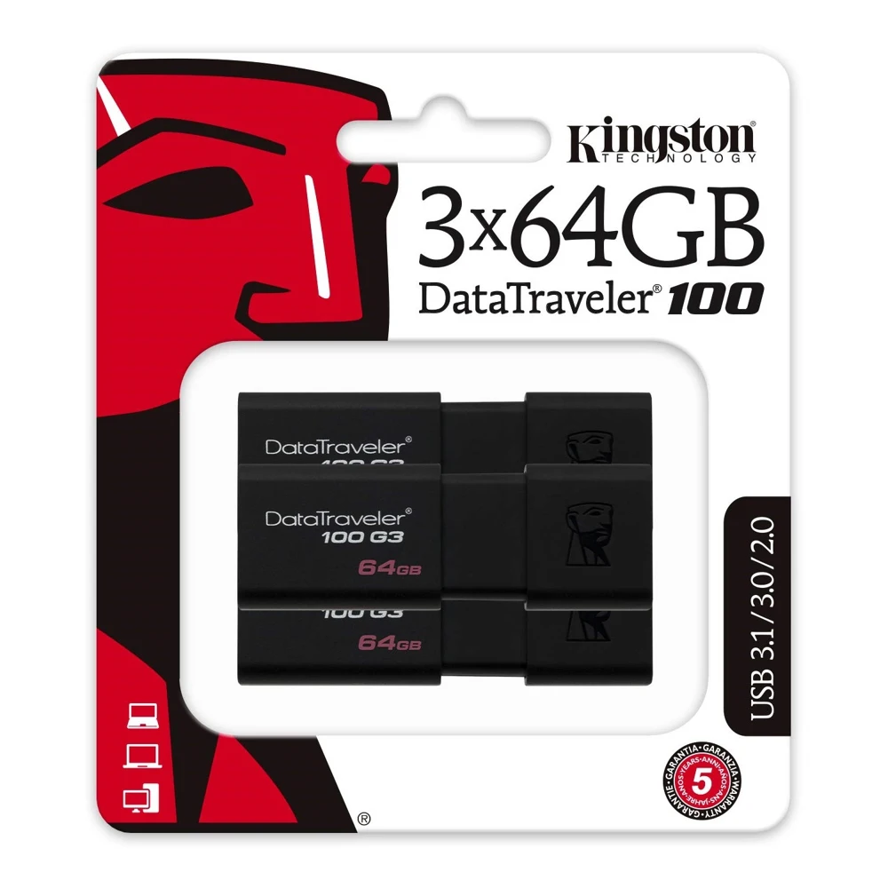 Флеш накопитель Kingston DataTraveler Traveler 100 G3 DT100G3/64GB-3P 3х64 Гб USB 3.0 черный |