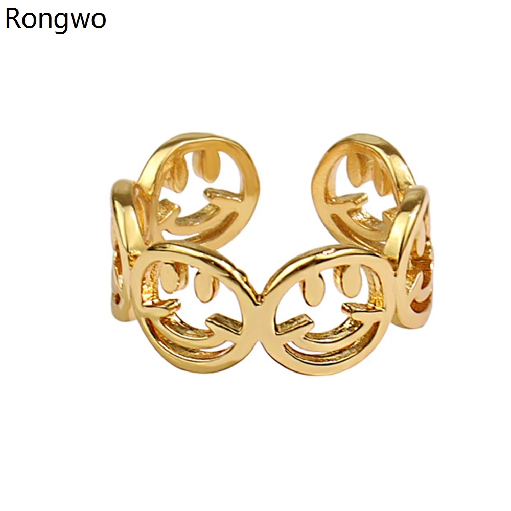 

Rongwo Gold Silver Color Smiley Rings Fashion Cute Smiley Face Adjustable Size Open Ring Jewelry Accessories for Women Girls