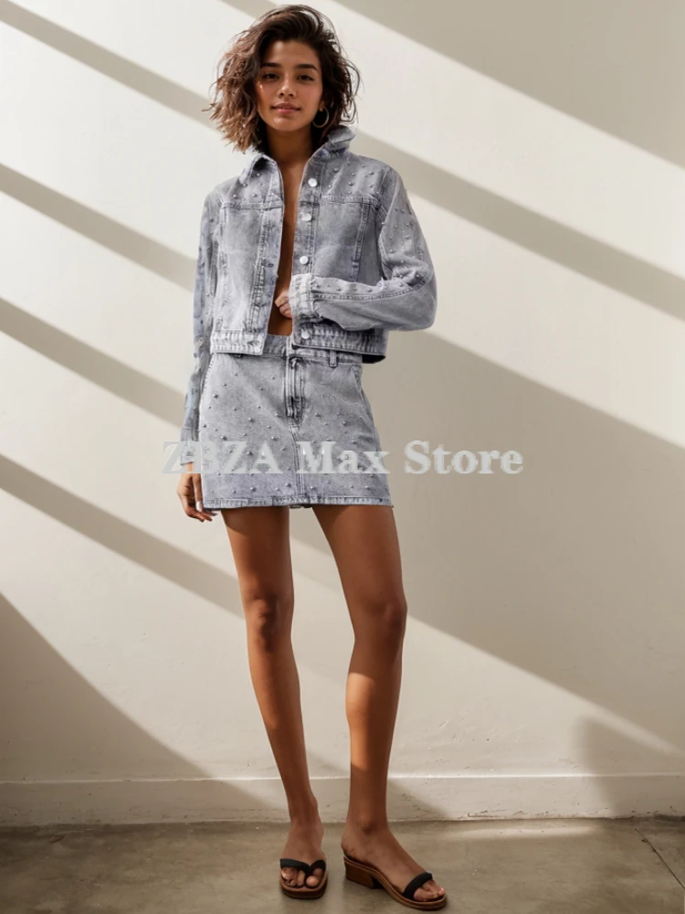 ZBZA Женский костюм в ковбойском стиле с вышитыми бисером и расклешенными