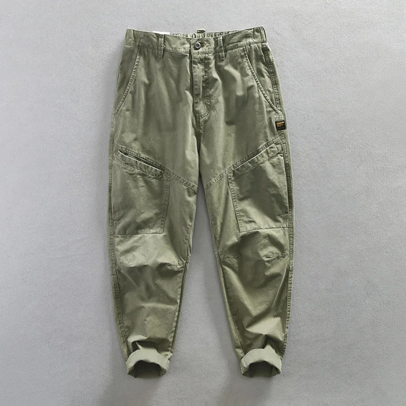 

2023 Spring New Casual Cargo Trousers for Men Simple 100% Cotton Solid Color Men Clothing Oversize AZ614