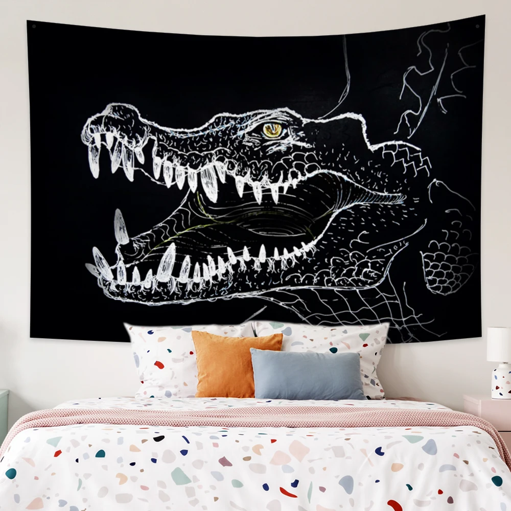 

Crocodile Head Pattern Black White Printed Large Wall Tapestry Cheap Hippie Wall Hanging Bohemian Wall Tapestries Wall Art Decor