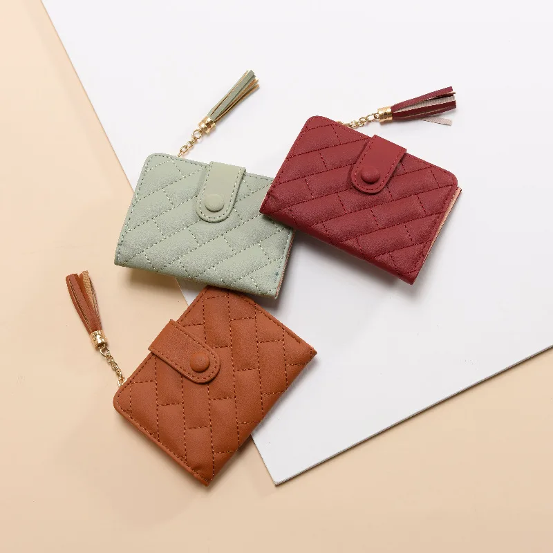 Ins new rhombic European and American fashion ladies' wallets short students Korean version of coin purse female card wallet