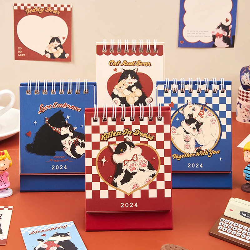 

2024 фотографический маленький портативный календарь в европейском стиле с котом