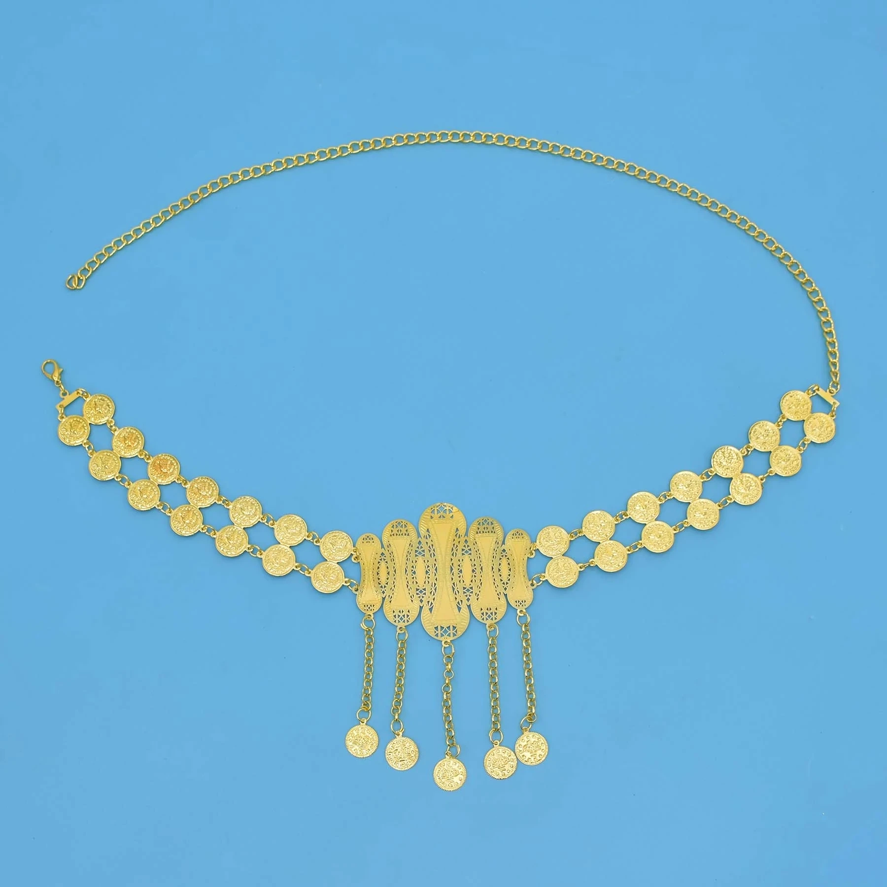 Золотая Длинная цепочка монеты с кисточкой металлическая нить тайский арабский