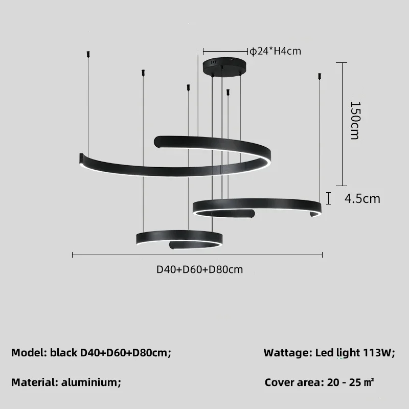 Подвесная LED люстра SaloEElaitte круглая черная/белая