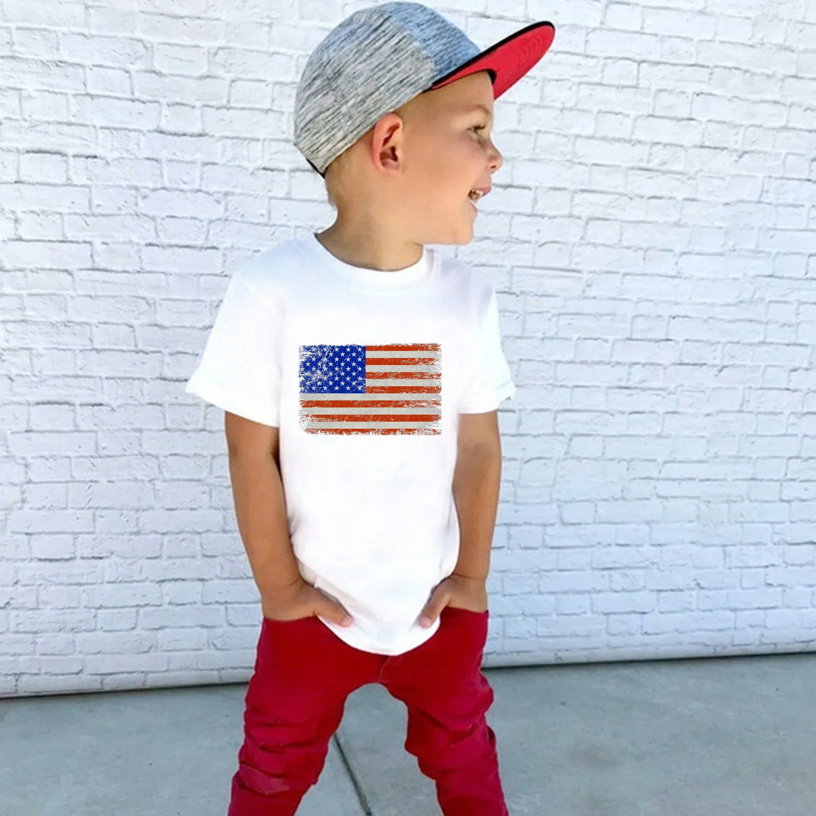 2022 Summer 1-6 Years Boys Short Sleeve T-Shirts American Flag Printed Tops 4th Of July Independence Day T Shirt Tees Clothing