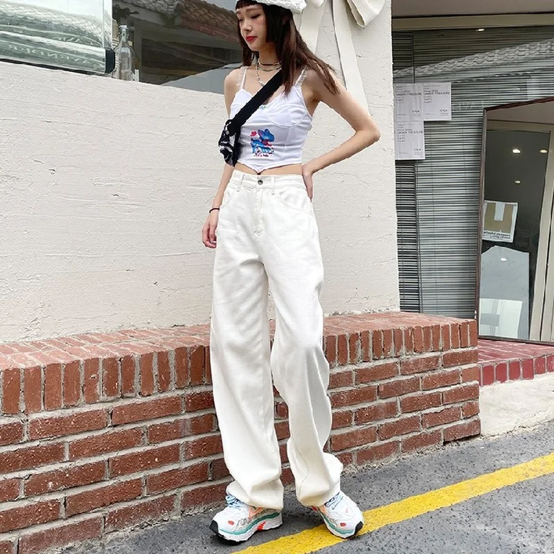 2023 Woman Jeans Casual High Waist Wide Leg Denim Trousers Long White Pants Streetwear Vintage Fashion Harajuku Straight Pants