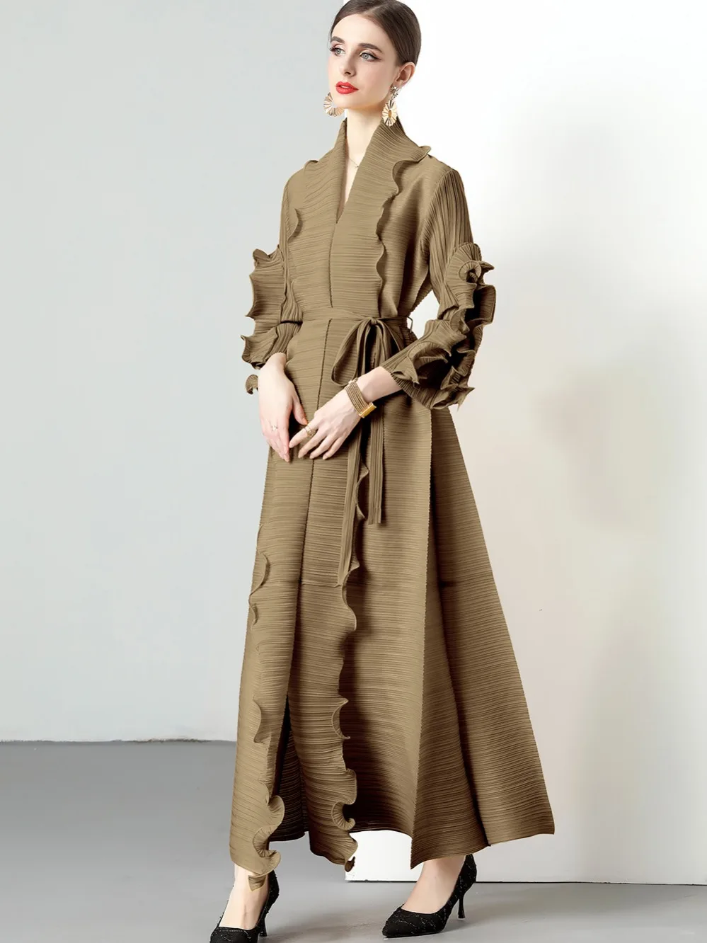 Оригинальное качество миаке новое эластичное женское платье с длинными рукавами