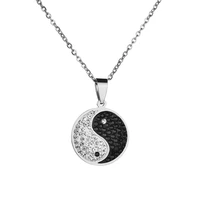 fashion white and black stone for women necklace stainless steel round pendant jewelry accessories chain freeshipping