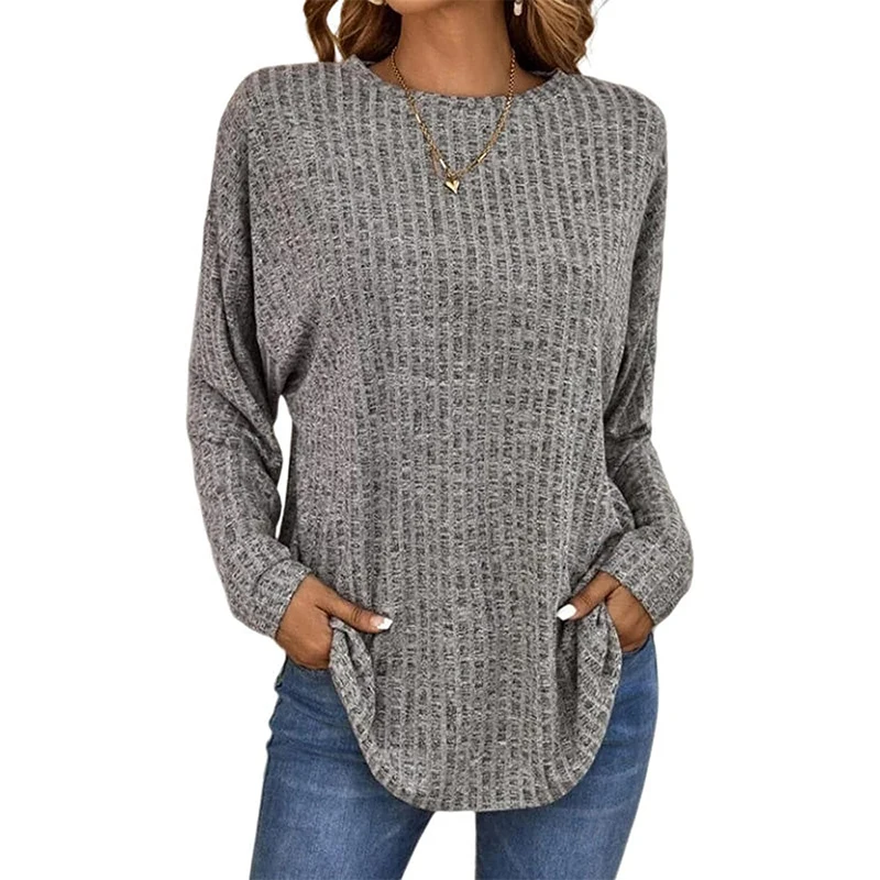 

Осенне-зимние элегантные модные свитера, женские шикарные однотонные стильные модные Свободные повседневные пуловеры с длинным рукавом и круглым вырезом