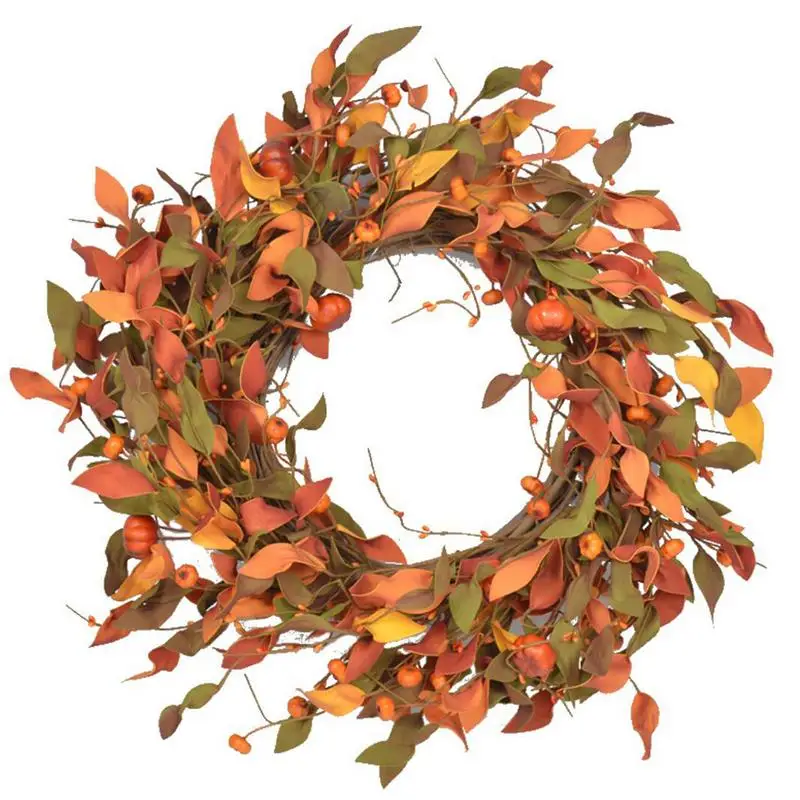 

Halloween Wreath Pumpkin Decor 19.7 Inches Artificial Wreaths Leaves Berries Pumpkins Harvest Festival Decor Halloween Ornaments