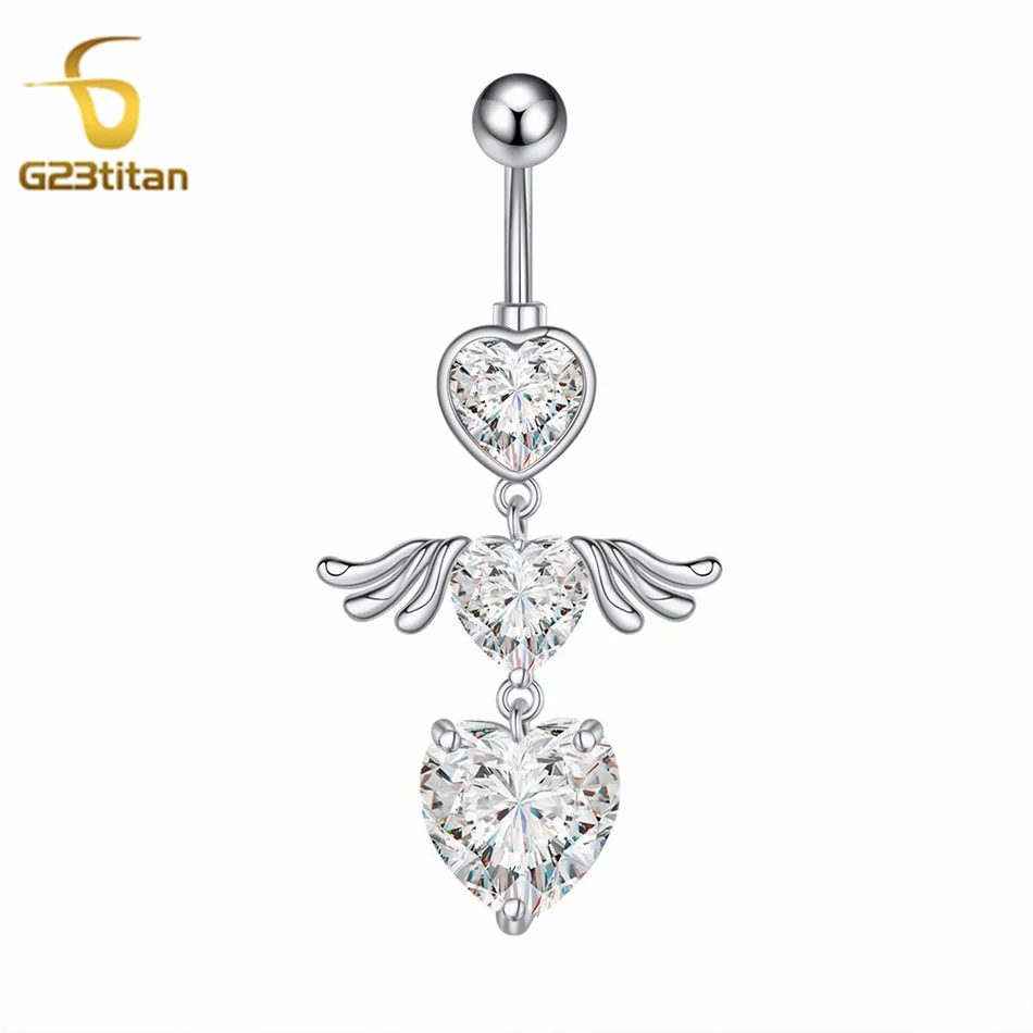 G23Titan хирургические длинные висячие кольца для пупка циркониевые сердечки с
