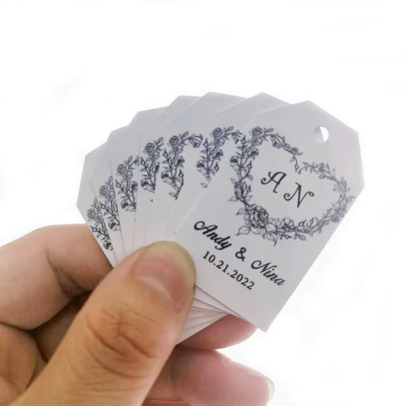 

100 pcs/set Personalized Wedding Tags, Labels, Candy Favors Tags, Pearl paper Customized, Birthday, Baptism, Your Photo
