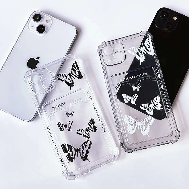 

Clear Butterfly Card Slot Bag Holder Case For Iphone 11 Cover Iphone 14 12 13 11 Pro Max X XR XS Max 7 8 Plus Clear Wallet Funda
