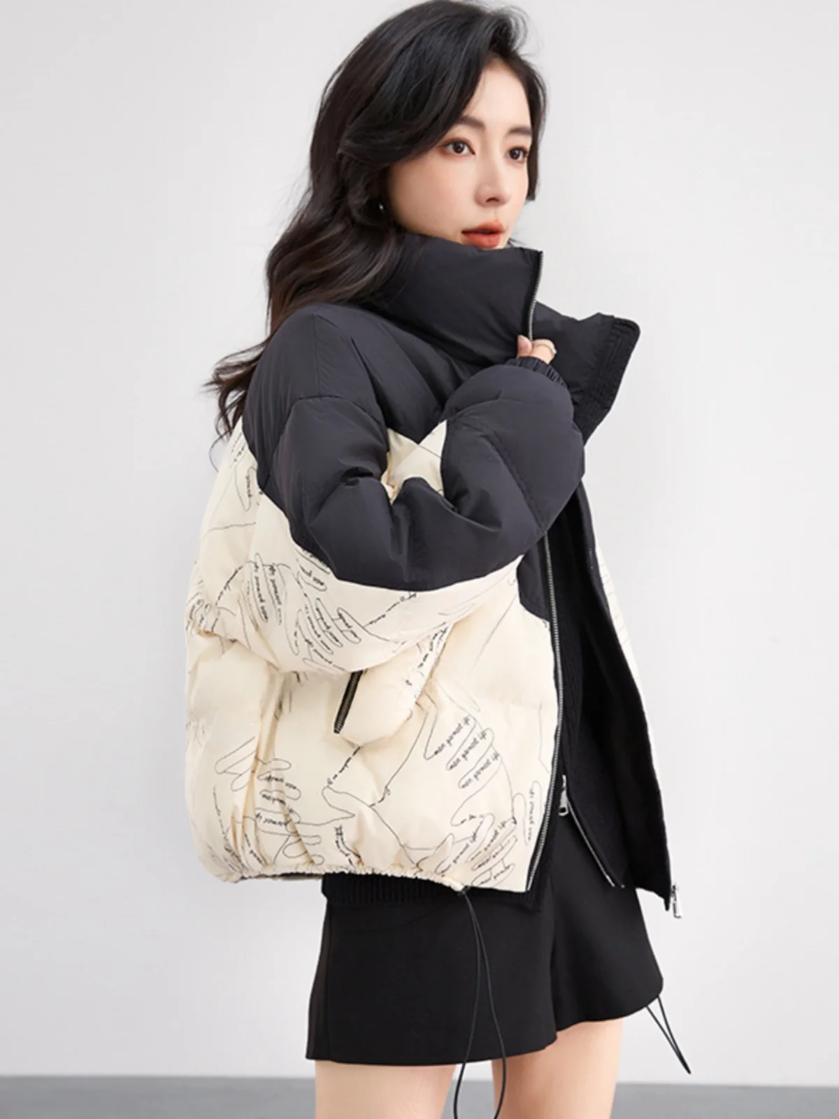 2024 новый зимний короткий пуховик женский контрастный цвет лоскутный