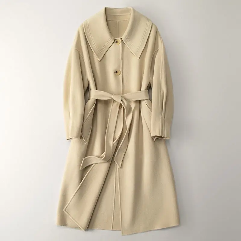 

Небольшое количество одежды 10% кашемир 90% тонкая шерсть 2023 Новое двустороннее шерстяное пальто весеннее пальто для женщин