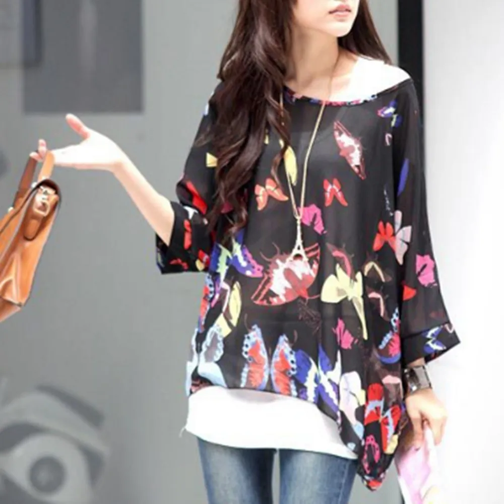 Женская шифоновая блузка с рукавом летучая мышь