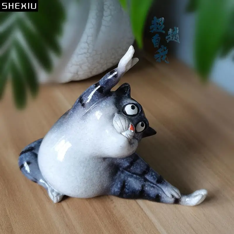 

Моделирование, модель кошки для йоги, декоративный книжный шкаф, поделки, креативная скульптура кошки енота из смолы, искусство, аксессуары для украшения дома
