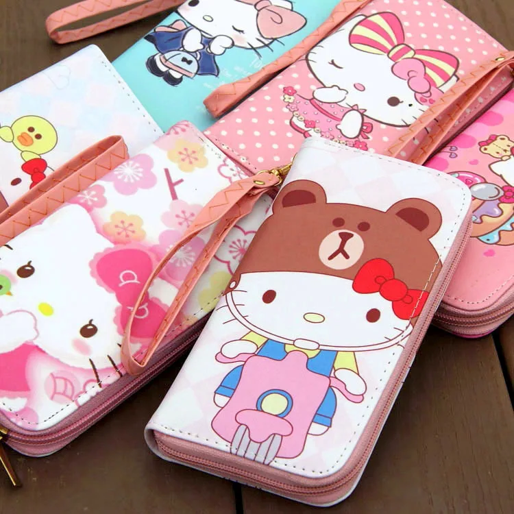 

Новый Кошелек из ПУ кожи Sanrio, повседневный короткий кошелек, кошелек с аниме Hello Kitty, кошелек для монет с молнией, сумка для хранения монет, банковских карт