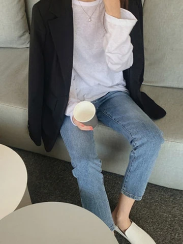 High Waist Pockets Boyfriend Jeans Women Stretch Blue Black Ladies Denim Straight Pants Washed Trousers Streetwear Jeans