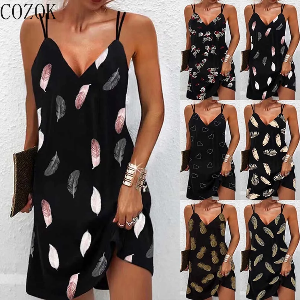 

Oversized Women Sundress Summer Female V Neck Sleeveless Fea summer dress mini dress beach dress black dress