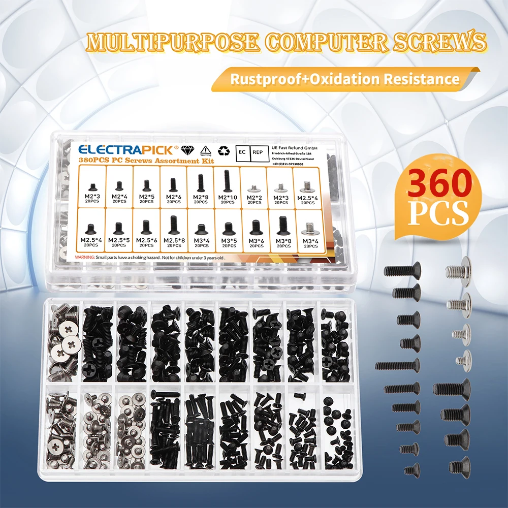

ELECTRAPICK 360 pcs Black/Silvery M2 M2.5 M3 Notebook Screws Kit Flat Head Screws with Screwdriver for Dell Sony IBM HP Lenovo