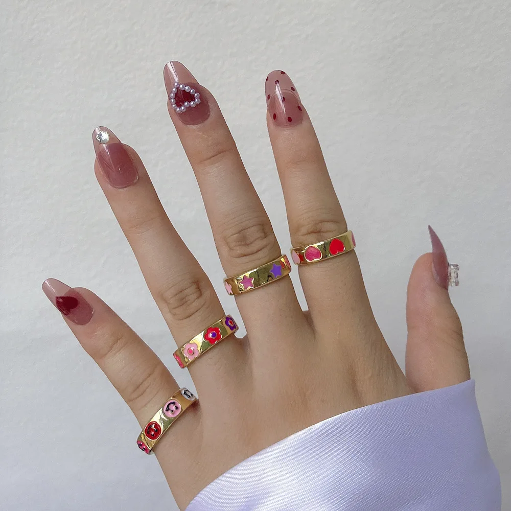 

Vintage Oil Drip Heart Star Moon Smile Face Ring For Women Creative Fashion Engagement Ring Fashion Wedding Party Accessories