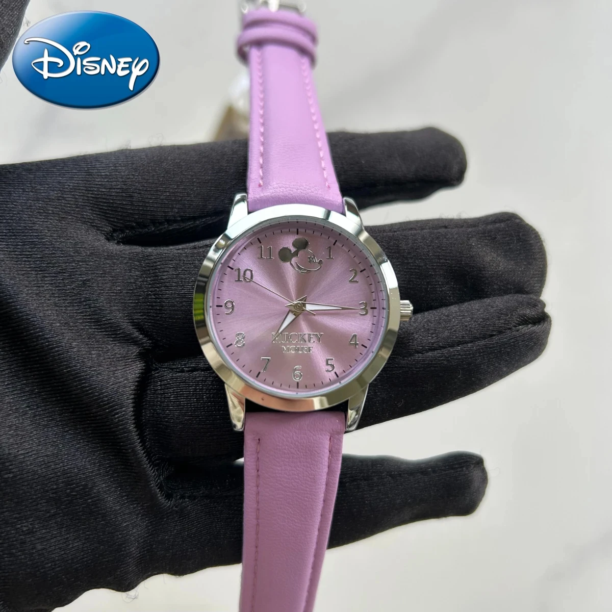 Фото Disney Микки фиолетовые счастливые цветные студенческие кварцевые часы для девочек водонепроницаемые часы подарок для детей с коробкой №3