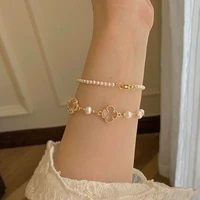 natural pearl bracelet for women jewelry accessories simple trend four leaf clover hand string for girls