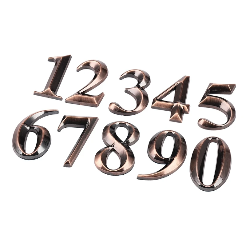 20Pc Gate Digits 0 To 9 Number Tag Numeral Door Plaque House Drawer Sign Plating Hotel Home Sticker Bronze |