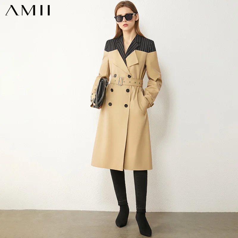 

Amii Minimalism Autumn Winter Fashion Women's Trench Coat Causal Spliced Lapel Belt Temperament Women's Windbreaker 12040554
