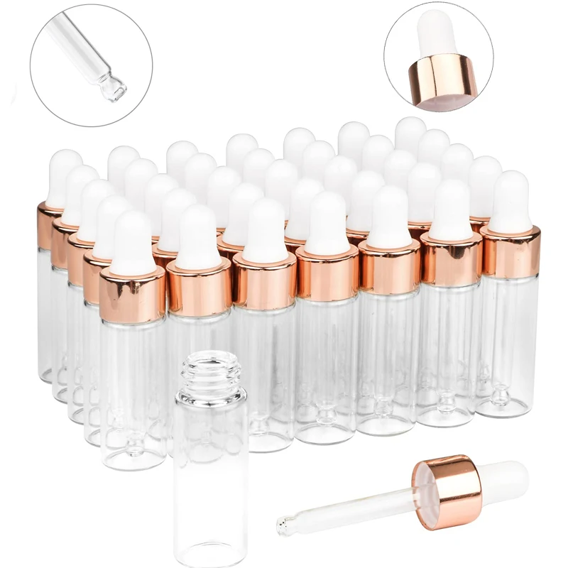 

100pcs 1ml/2ml/3ml/5ml Clear/Amber Mini Glass Dropper Bottles Portable Sample Vials with Glass Eye Dropper for Essential Oils