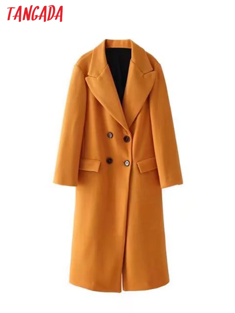 

Tangada Women 2022 Winter Double Breasted Woolen Coat Vintage Long Sleeve Flap Pockets Female Outerwear Chic Overcoat 3H599