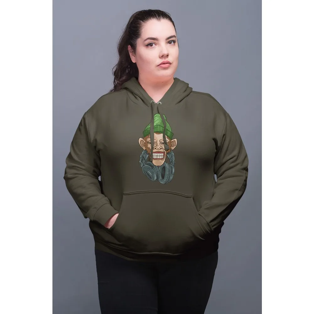 

Зеленая Женская толстовка с капюшоном Dorlie Wear Who слушать музыку, Chimpanzee