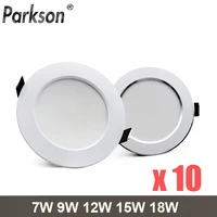 10pcslot recessed led ceiling led downlight ac220v 240v led spot light 18w 15w 12w 9w 7w recess round led downlight waterproof